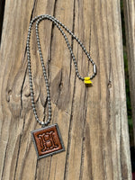 Fancy Scroll Letter 'H' Initial Leather Pendant Necklace
