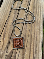 Fancy Scroll Letter 'H' Initial Leather Pendant Necklace