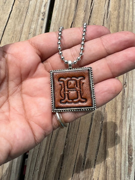 Fancy Scroll Letter 'H' Initial Leather Pendant Necklace