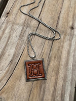 Fancy Scroll Letter 'H' Initial Leather Pendant Necklace