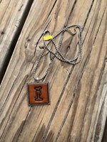 Fancy Scroll Letter 'I' Initial Leather Pendant Necklace