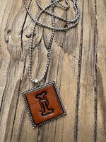 Fancy Scroll Letter 'I' Initial Leather Pendant Necklace