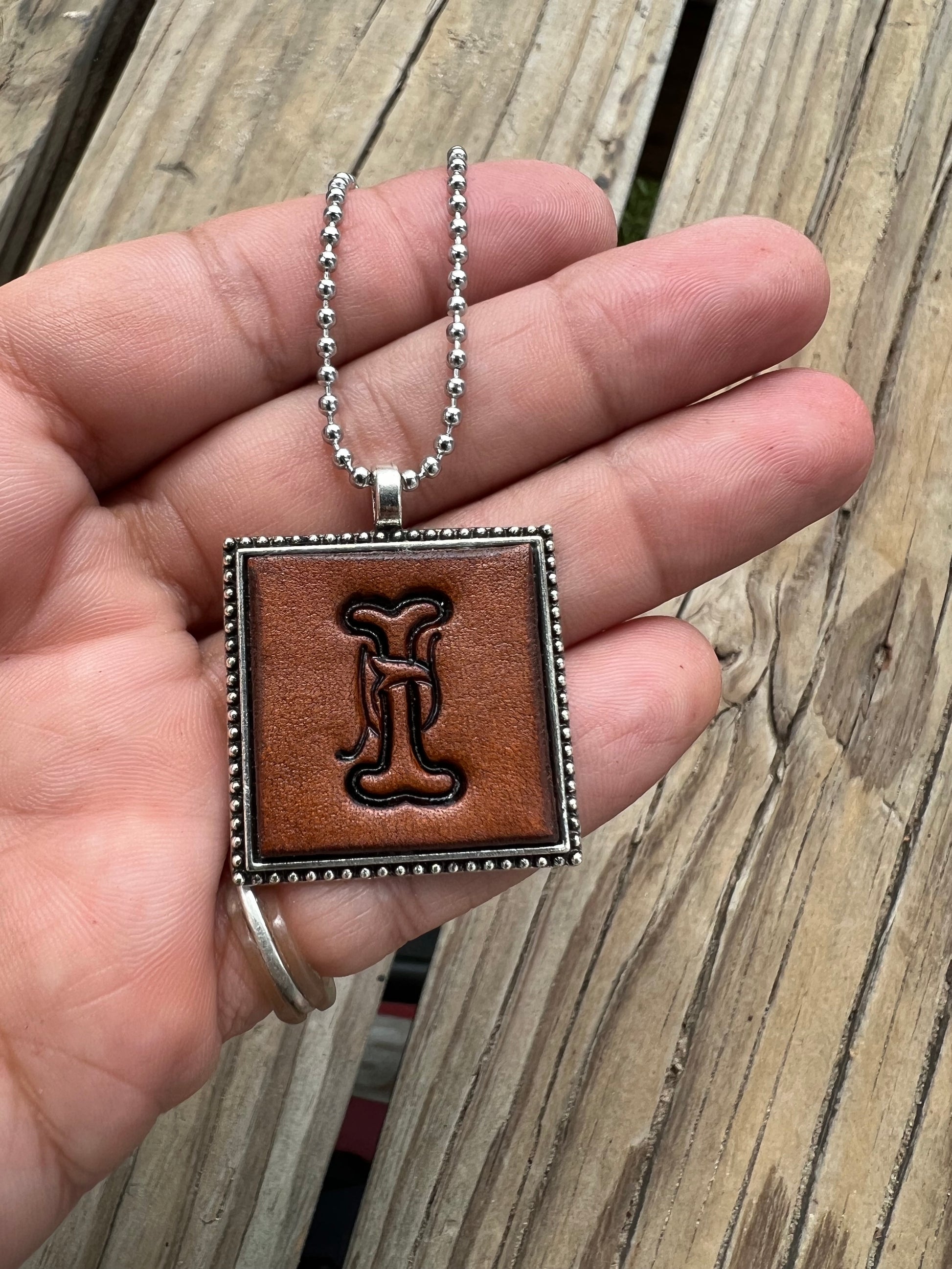 Fancy Scroll Letter 'I' Initial Leather Pendant Necklace