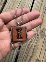 Fancy Scroll Letter 'I' Initial Leather Pendant Necklace
