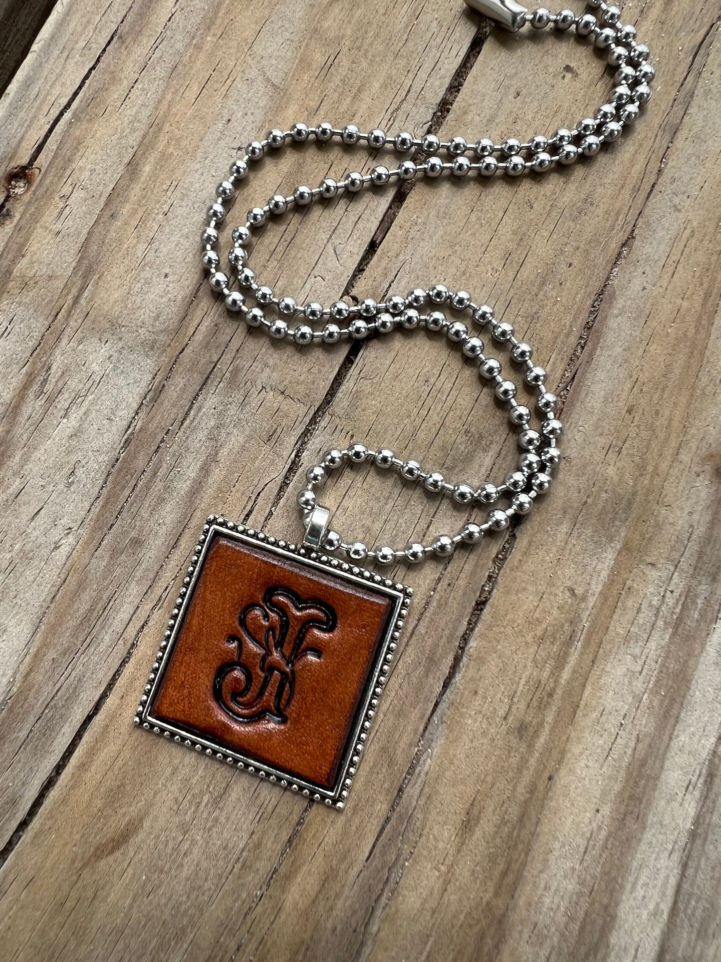 Fancy Scroll Letter 'J' Initial Leather Pendant Necklace