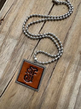 Fancy Scroll Letter 'J' Initial Leather Pendant Necklace