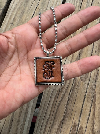 Fancy Scroll Letter 'J' Initial Leather Pendant Necklace