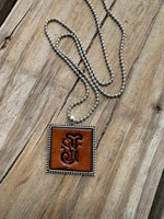 Fancy Scroll Letter 'J' Initial Leather Pendant Necklace