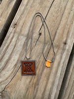 Fancy Scroll Letter 'K' Initial Leather Pendant Necklace
