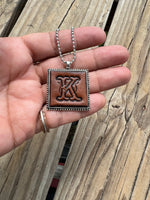 Fancy Scroll Letter 'K' Initial Leather Pendant Necklace
