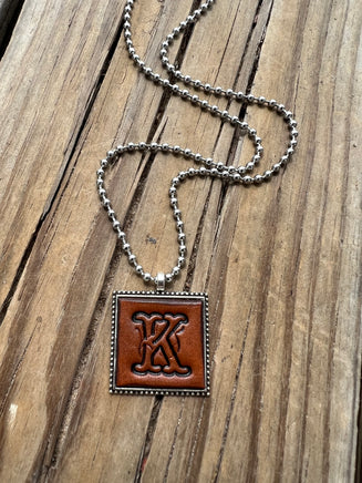 Fancy Scroll Letter 'K' Initial Leather Pendant Necklace