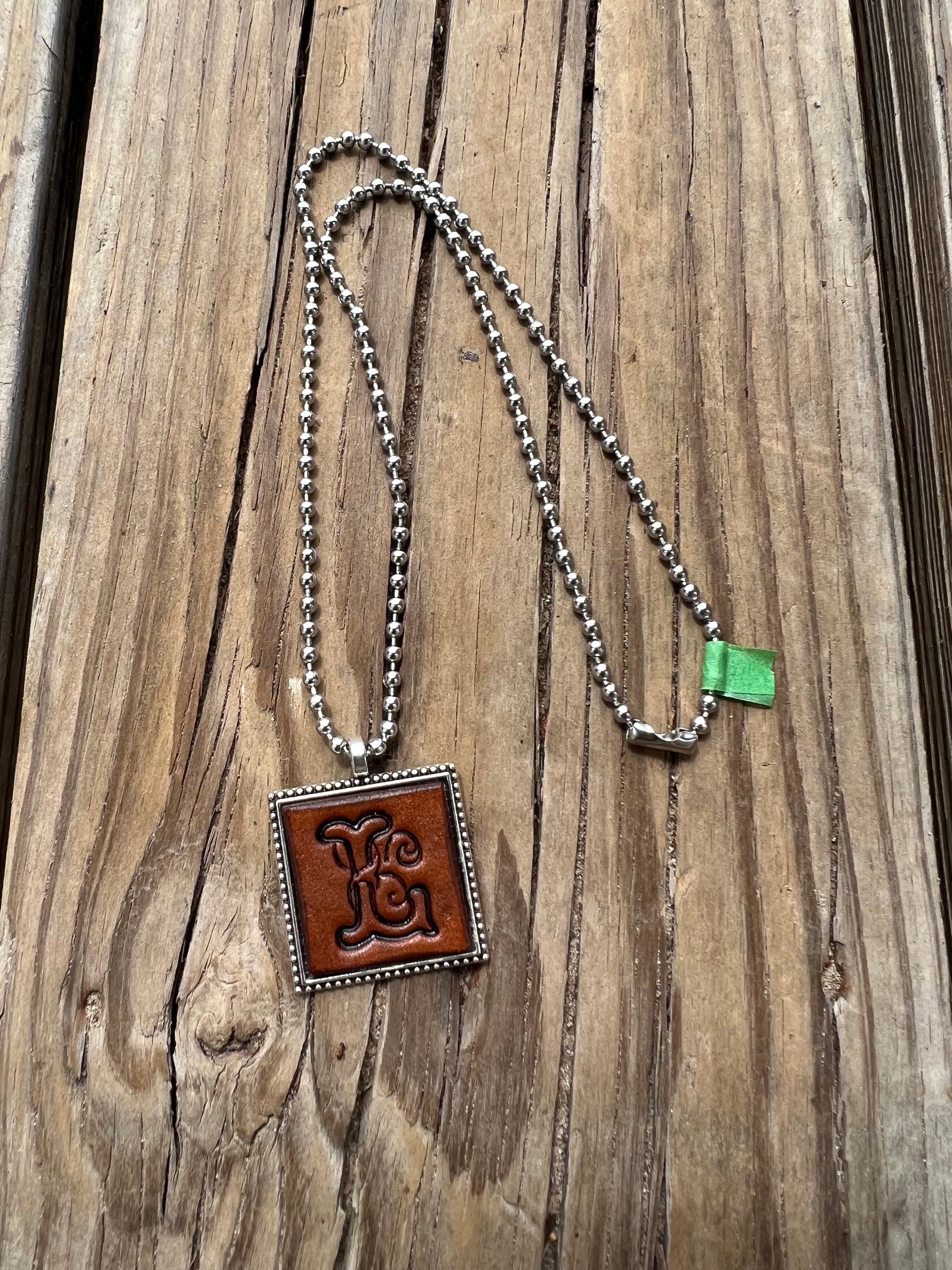 Fancy Scroll Letter 'L' Initial Leather Pendant Necklace
