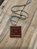 Fancy Scroll Letter 'M' Initial Leather Pendant Necklace