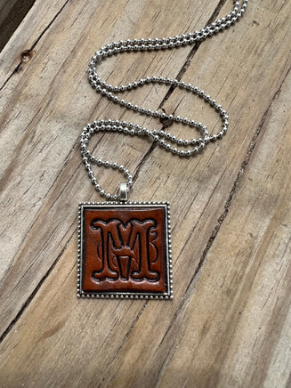 Fancy Scroll Letter 'M' Initial Leather Pendant Necklace