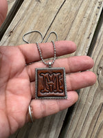Fancy Scroll Letter 'M' Initial Leather Pendant Necklace