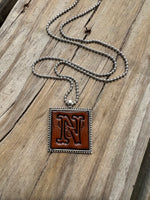 Fancy Scroll Letter 'N' Initial Leather Pendant Necklace
