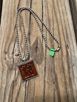 Fancy Scroll Letter 'N' Initial Leather Pendant Necklace