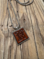 Fancy Scroll Letter 'N' Initial Leather Pendant Necklace