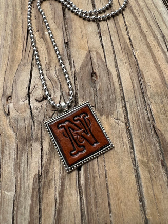 Fancy Scroll Letter 'N' Initial Leather Pendant Necklace
