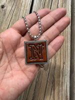 Fancy Scroll Letter 'N' Initial Leather Pendant Necklace