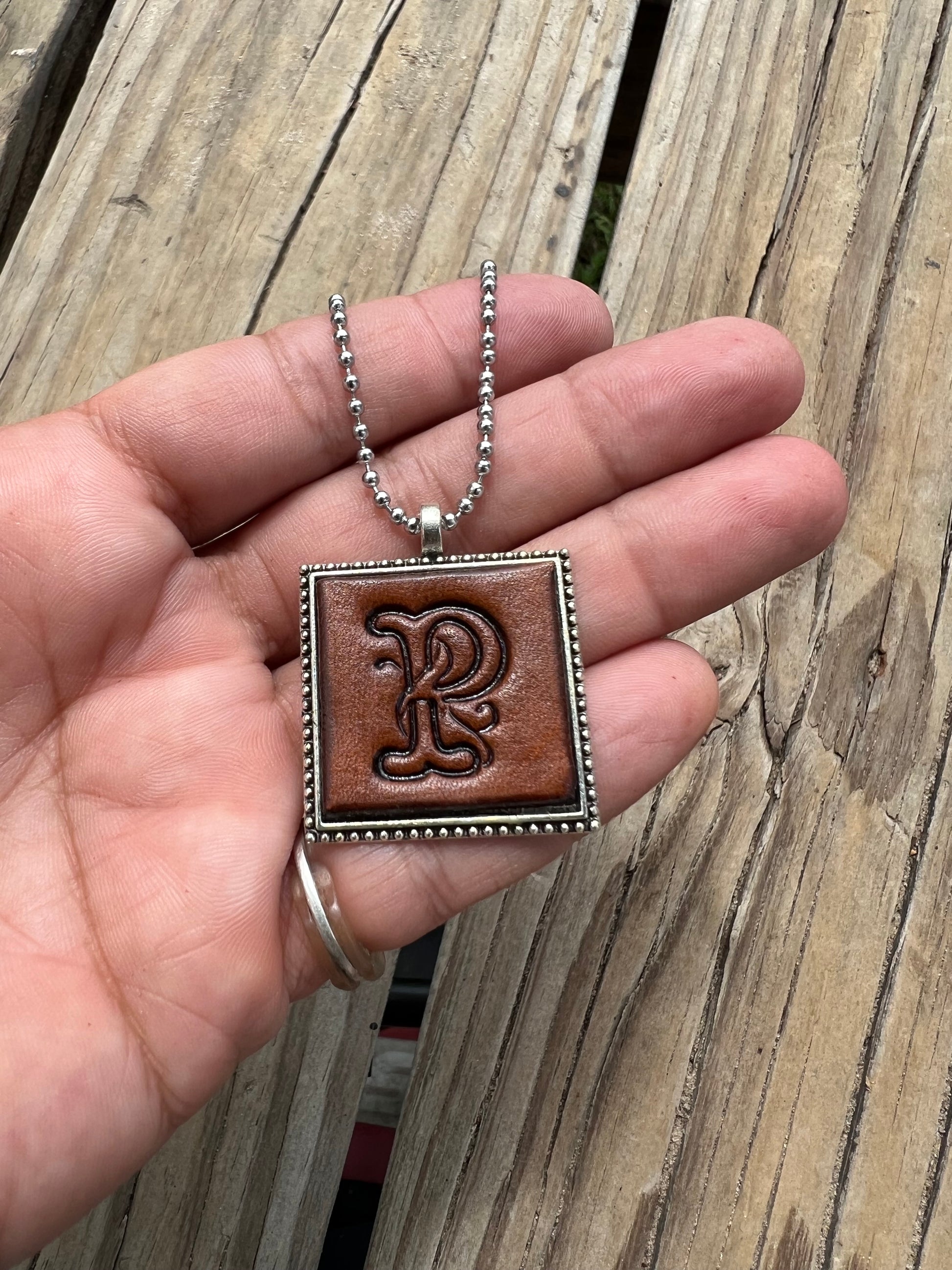 Fancy Scroll Letter 'P' Initial Leather Pendant Necklace