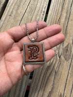 Fancy Scroll Letter 'P' Initial Leather Pendant Necklace