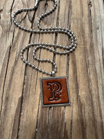 Fancy Scroll Letter 'P' Initial Leather Pendant Necklace