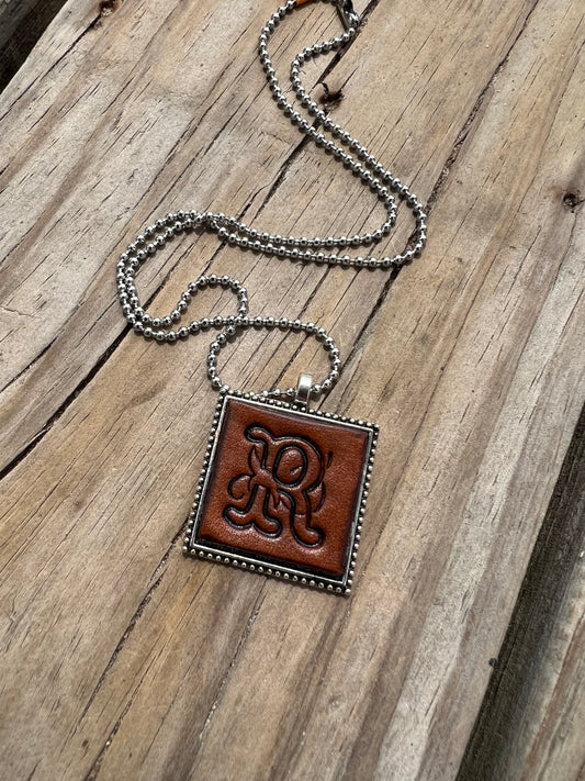 Fancy Scroll Letter 'R' Initial Leather Pendant Necklace