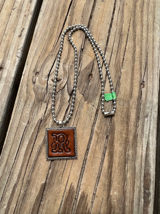 Fancy Scroll Letter 'R' Initial Leather Pendant Necklace