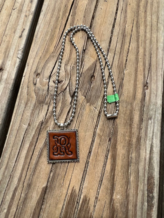 Fancy Scroll Letter 'R' Initial Leather Pendant Necklace