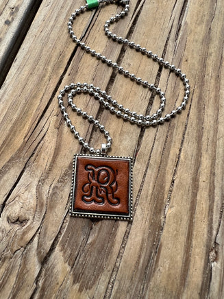Fancy Scroll Letter 'R' Initial Leather Pendant Necklace