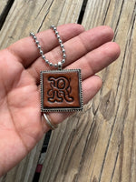 Fancy Scroll Letter 'R' Initial Leather Pendant Necklace