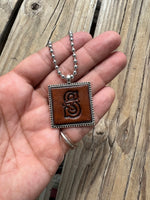 Fancy Scroll Letter 'S' Initial Leather Pendant Necklace