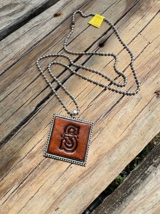 Fancy Scroll Letter 'S' Initial Leather Pendant Necklace