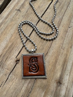 Fancy Scroll Letter 'S' Initial Leather Pendant Necklace