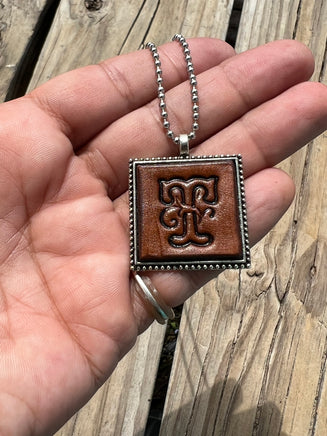 Fancy Scroll Letter 'T' Initial Leather Pendant Necklace