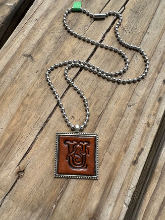 Fancy Scroll Letter 'U' Initial Leather Pendant Necklace