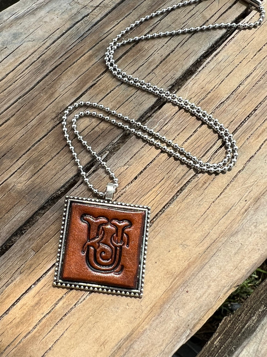 Fancy Scroll Letter 'U' Initial Leather Pendant Necklace