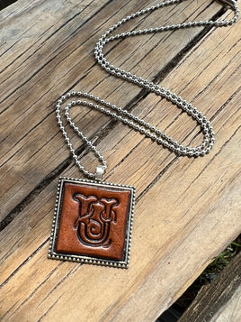 Fancy Scroll Letter 'U' Initial Leather Pendant Necklace