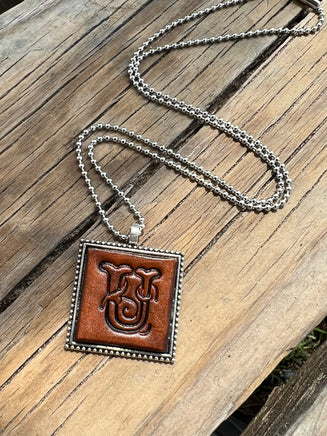 Fancy Scroll Letter 'U' Initial Leather Pendant Necklace