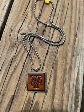 Fancy Scroll Letter 'V' Initial Leather Pendant Necklace