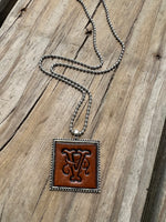 Fancy Scroll Letter 'V' Initial Leather Pendant Necklace