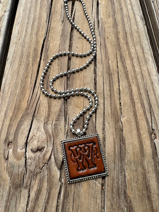 Fancy Scroll Letter 'W' Initial Leather Pendant Necklace
