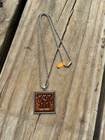 Fancy Scroll Letter 'W' Initial Leather Pendant Necklace