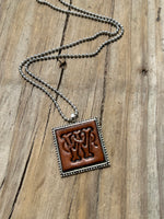 Fancy Scroll Letter 'W' Initial Leather Pendant Necklace