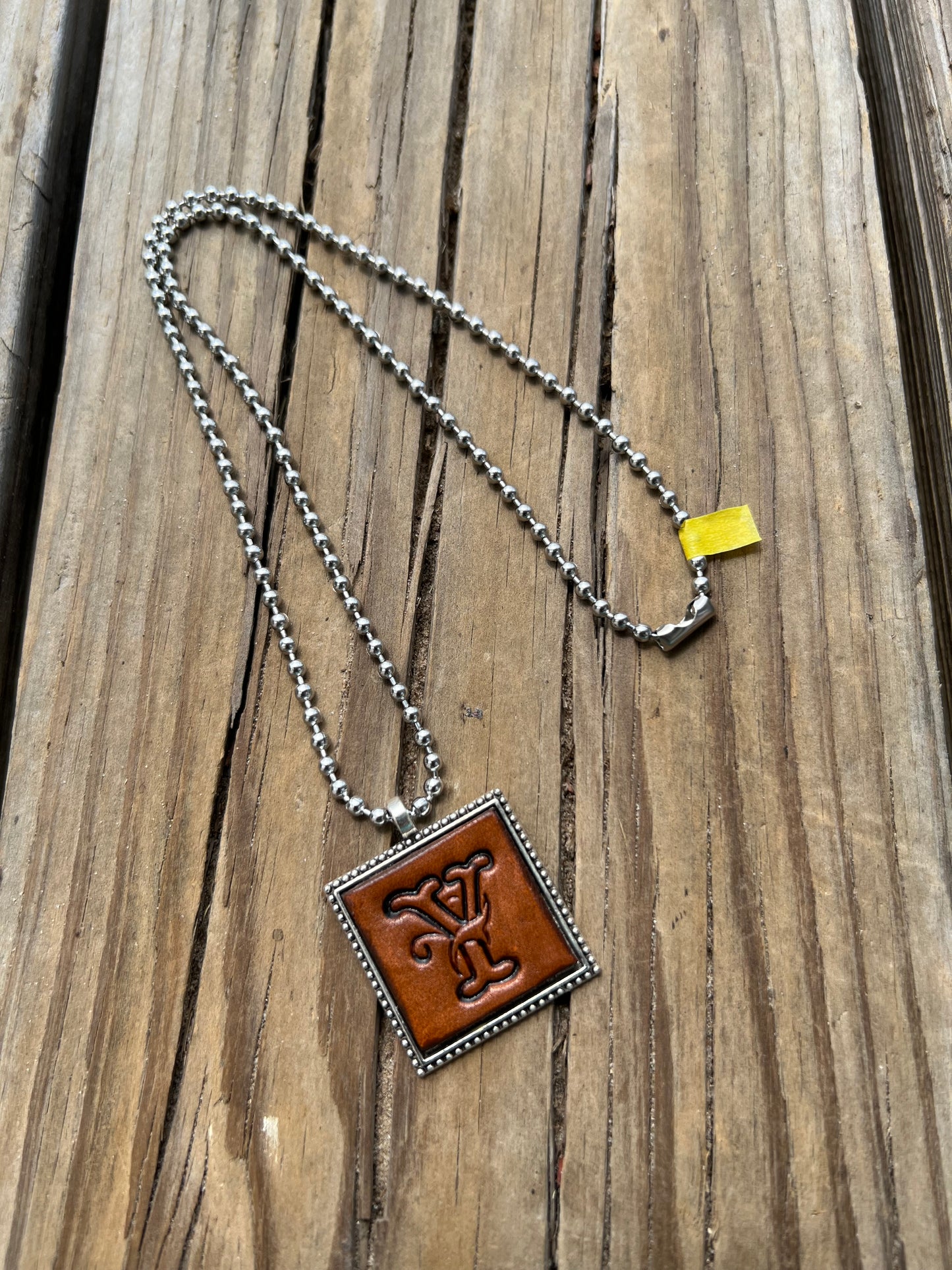 Fancy Scroll Letter 'Y' Initial Leather Pendant Necklace