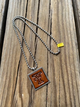 Fancy Scroll Letter 'Y' Initial Leather Pendant Necklace