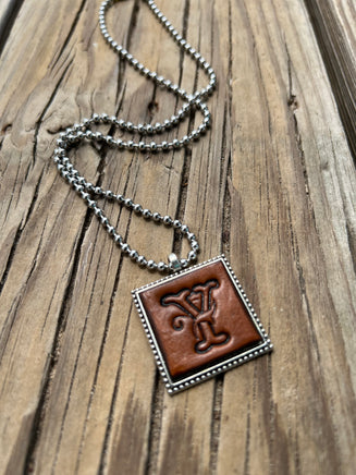 Fancy Scroll Letter 'Y' Initial Leather Pendant Necklace