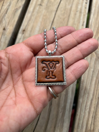 Fancy Scroll Letter 'Y' Initial Leather Pendant Necklace
