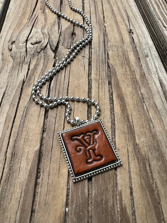 Fancy Scroll Letter 'Y' Initial Leather Pendant Necklace